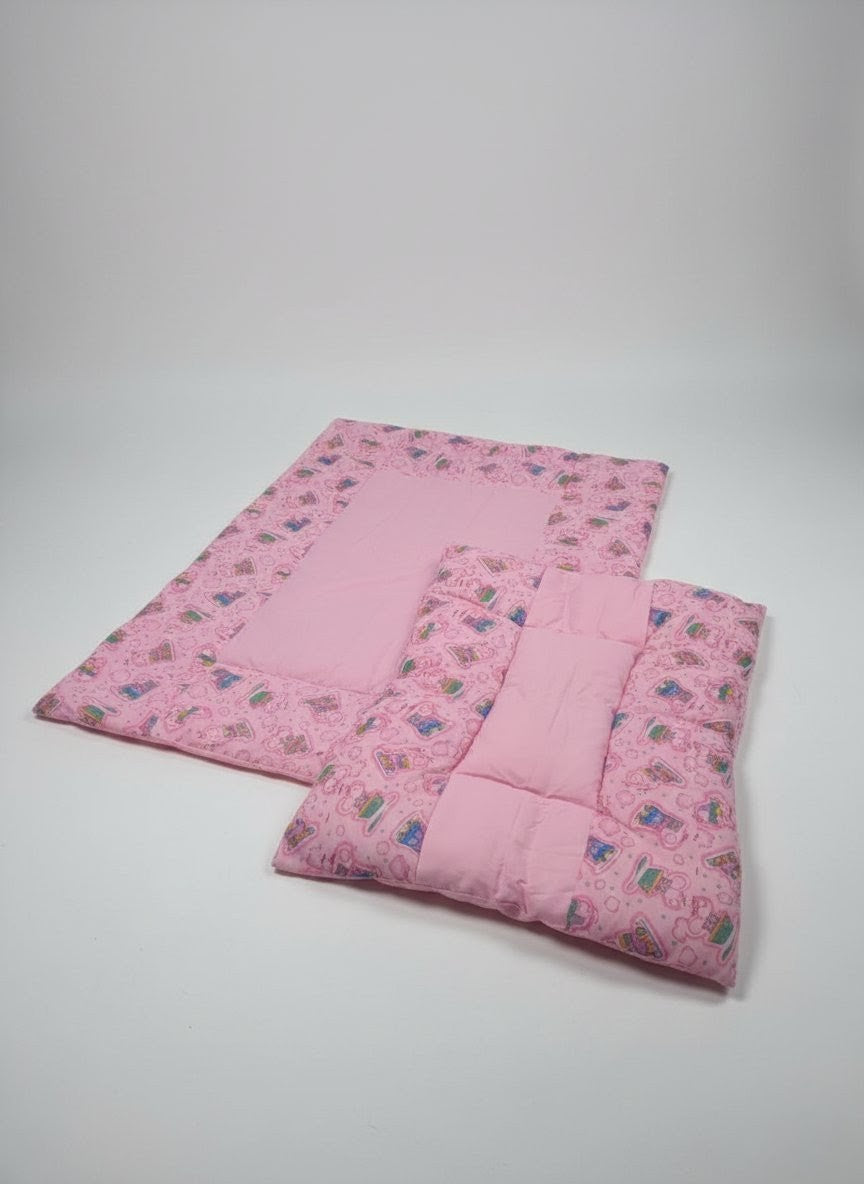 Cozy Car Print Pink Baby Bed (8 Pieces)