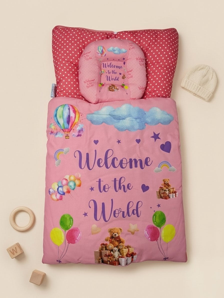 Welcome Print Pink Baby Carry Nest