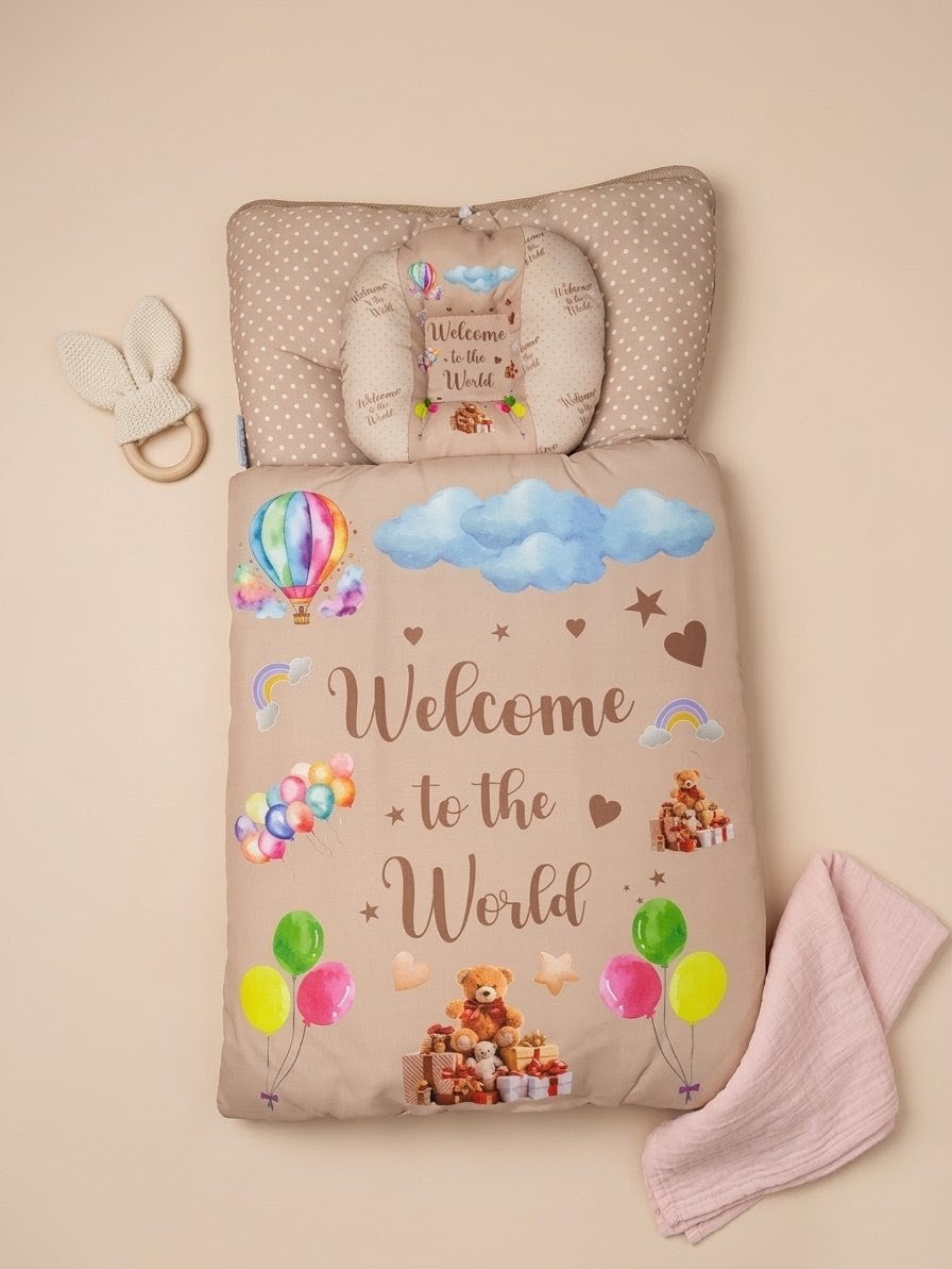 Welcome Print Beige Baby Carry Nest