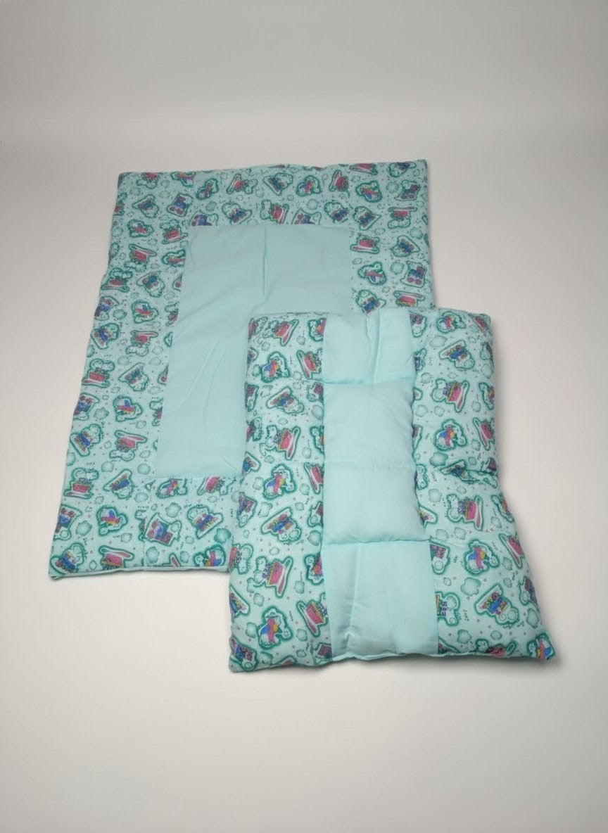 Cozy Car Print Sea Green Baby Bed (8 Pieces)
