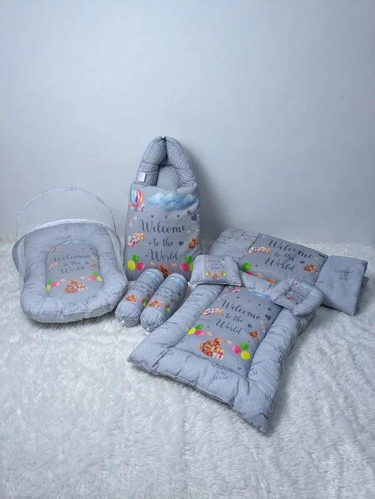 Welcome to the World Gray Baby Bed