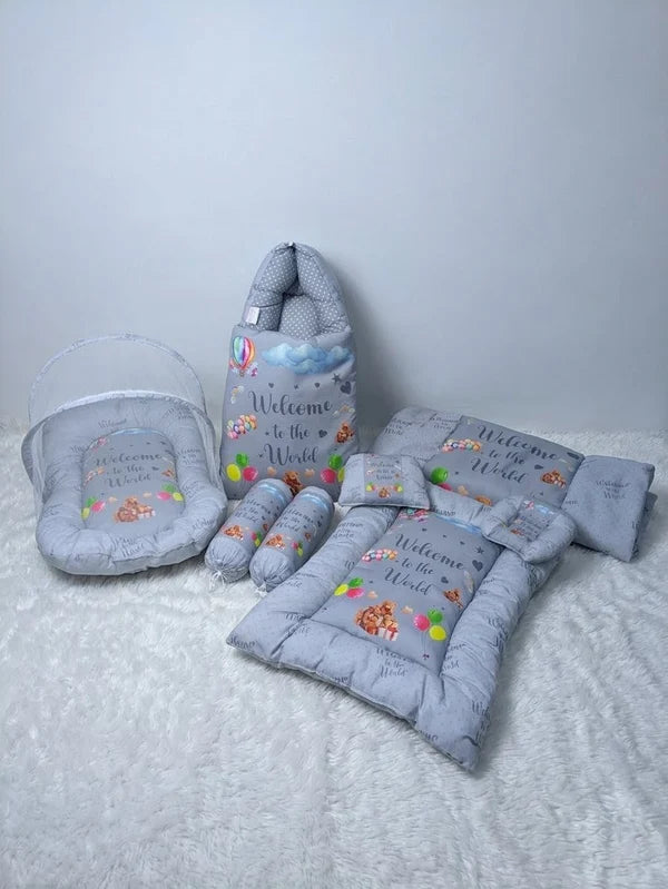 Welcome to the World Gray Baby Bed