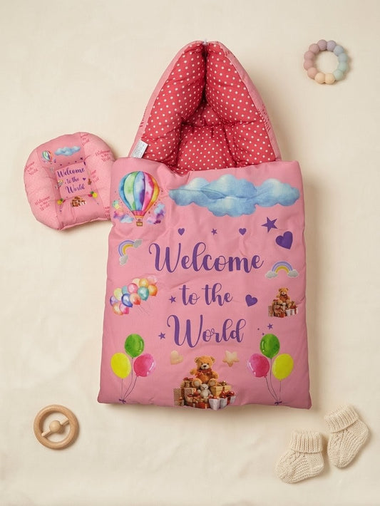 Welcome Print Pink Baby Carry Nest