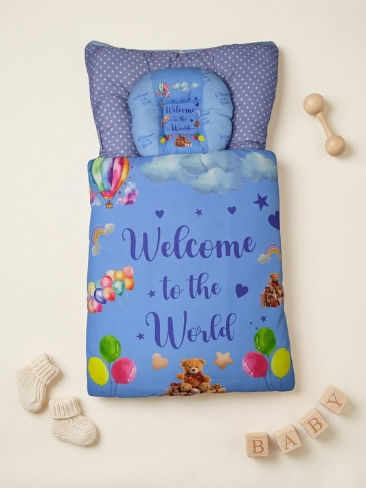 Welcome Print Blue Baby Carry Nest