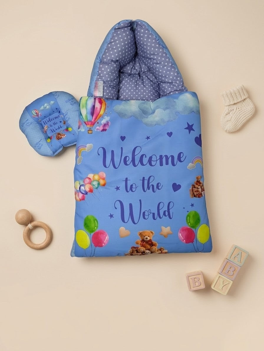 Welcome Print Blue Baby Carry Nest