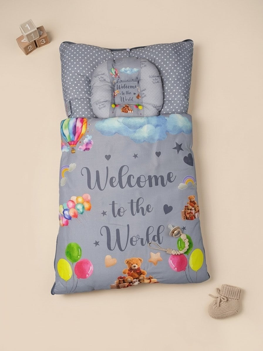 Welcome Print Grey Baby Carry Nest