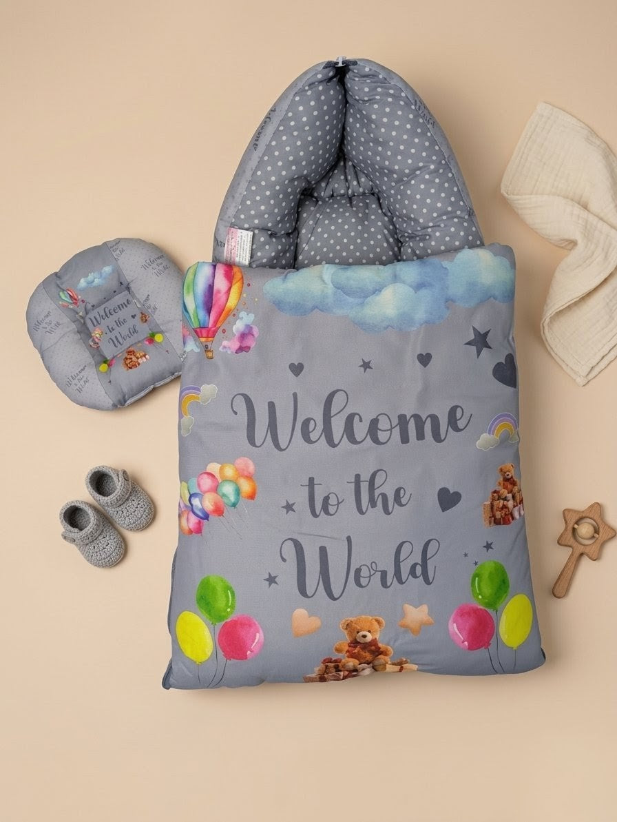 Welcome Print Grey Baby Carry Nest
