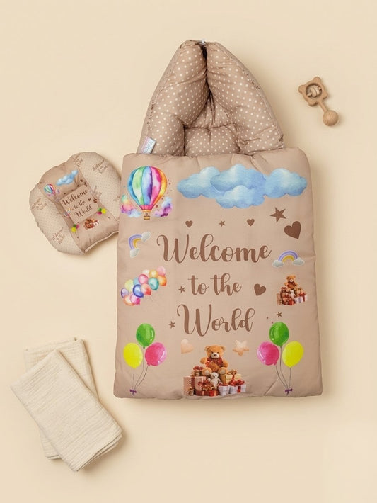 Welcome Print Beige Baby Carry Nest