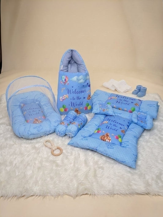 Welcome to the World Blue Baby Bed