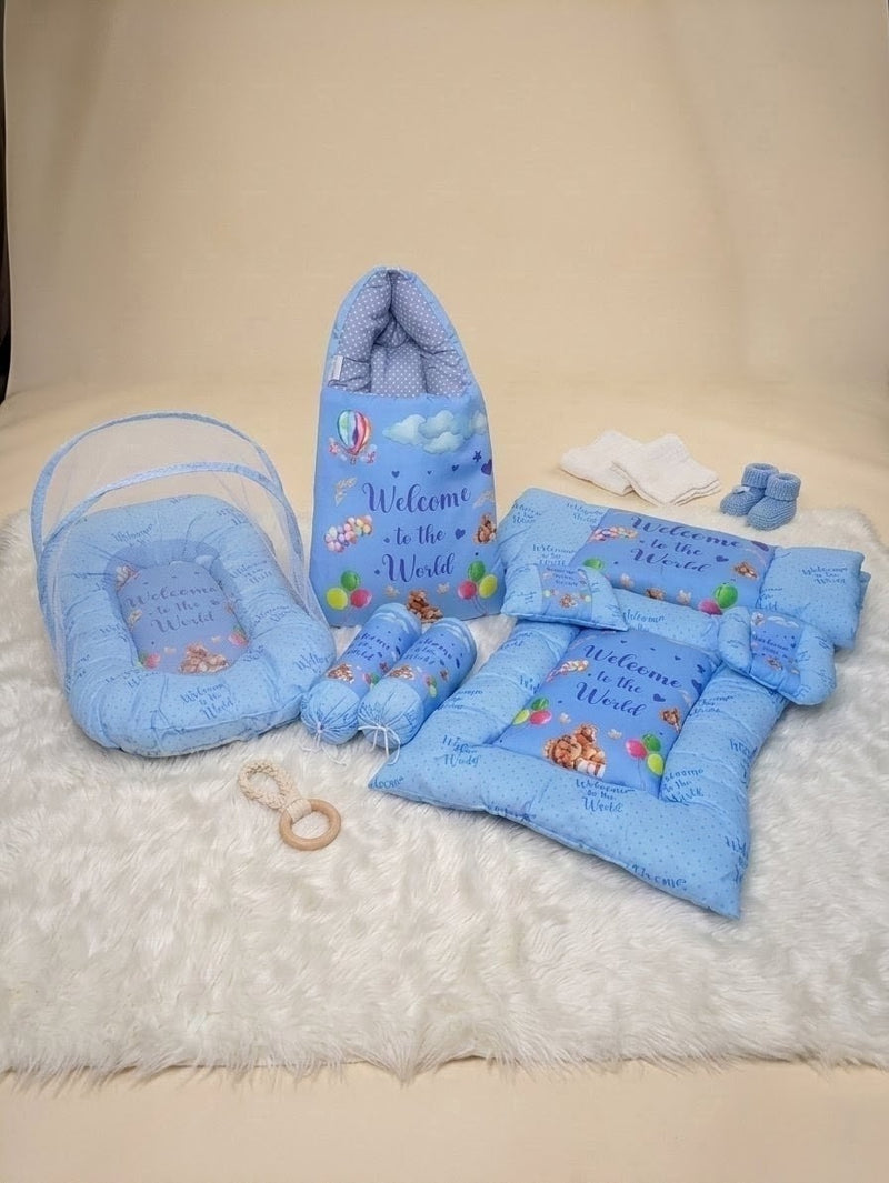 Welcome to the World Blue Baby Bed