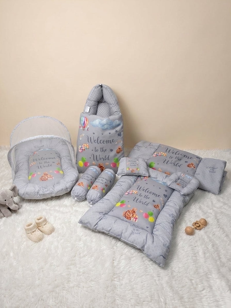 Welcome to the World Gray Baby Bed