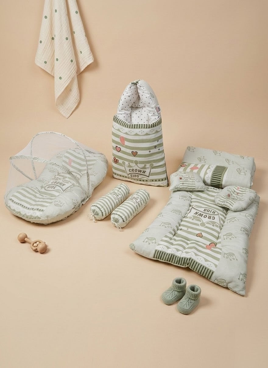 Premium Crown Green Baby Bed