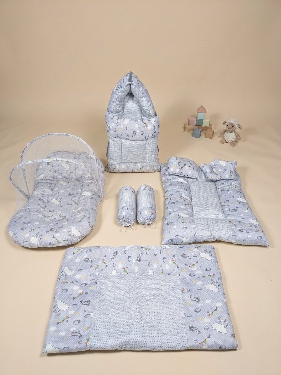 Cute Gray Cloud Baby Bedding Set (8 Pieces)